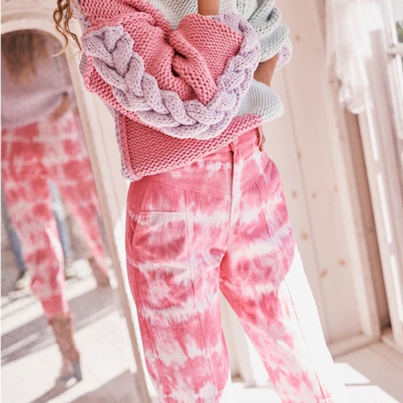 LoveShackFancy Pants - LoveShackFancy Pink Print Paper-bag Pants